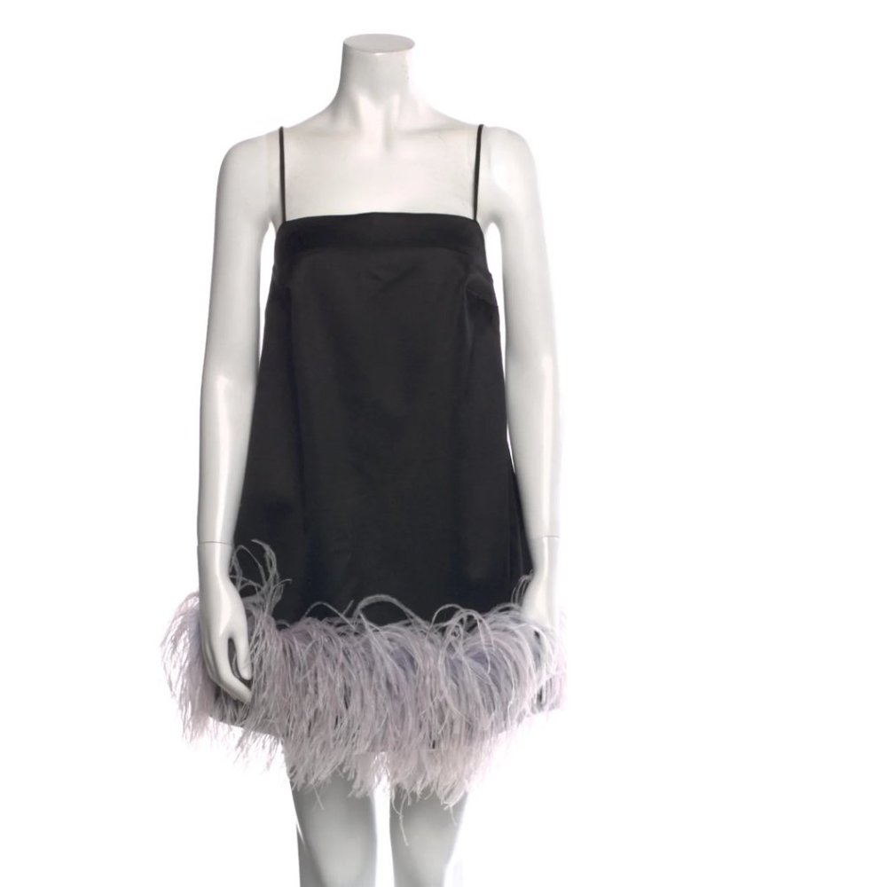 16ARLINGTON Black mini dress with feather trim